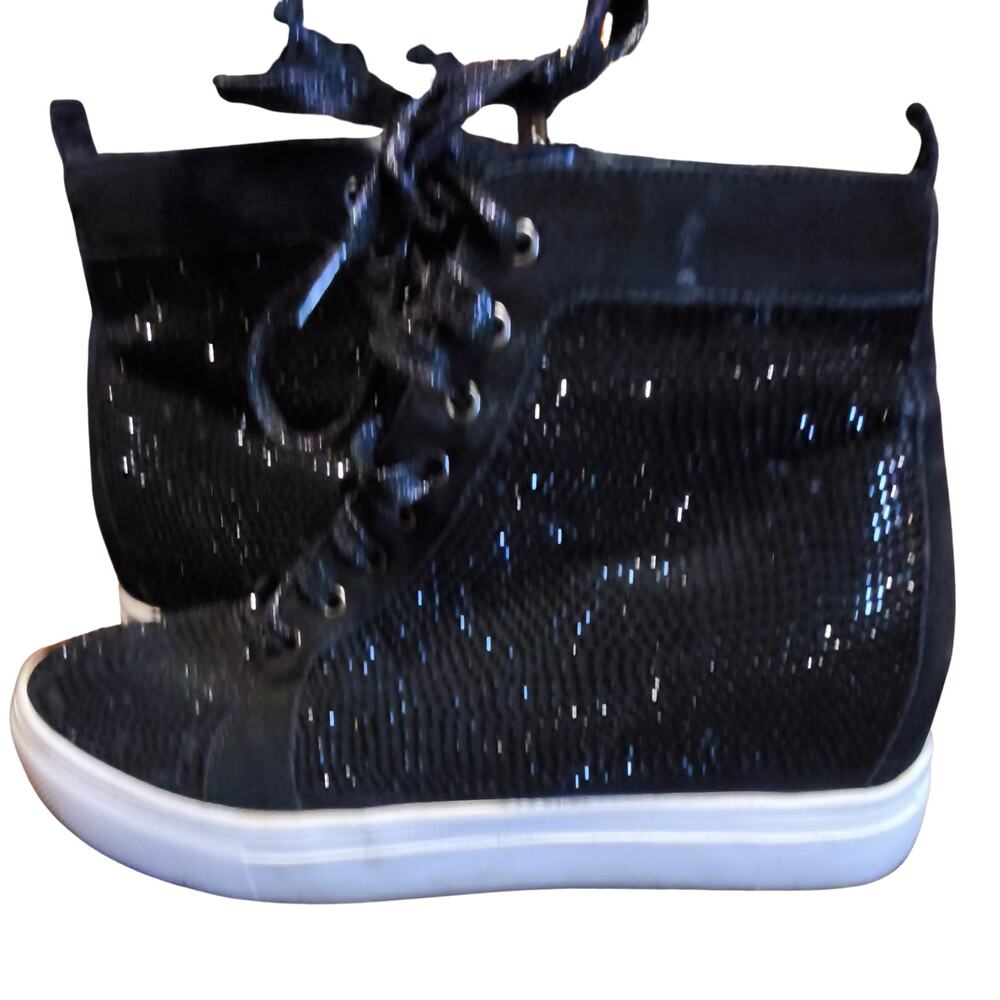 LaShellah Women’s Size 6.5 Black Sparkly High Top Sneakers Lace Up Glitter Shoes
